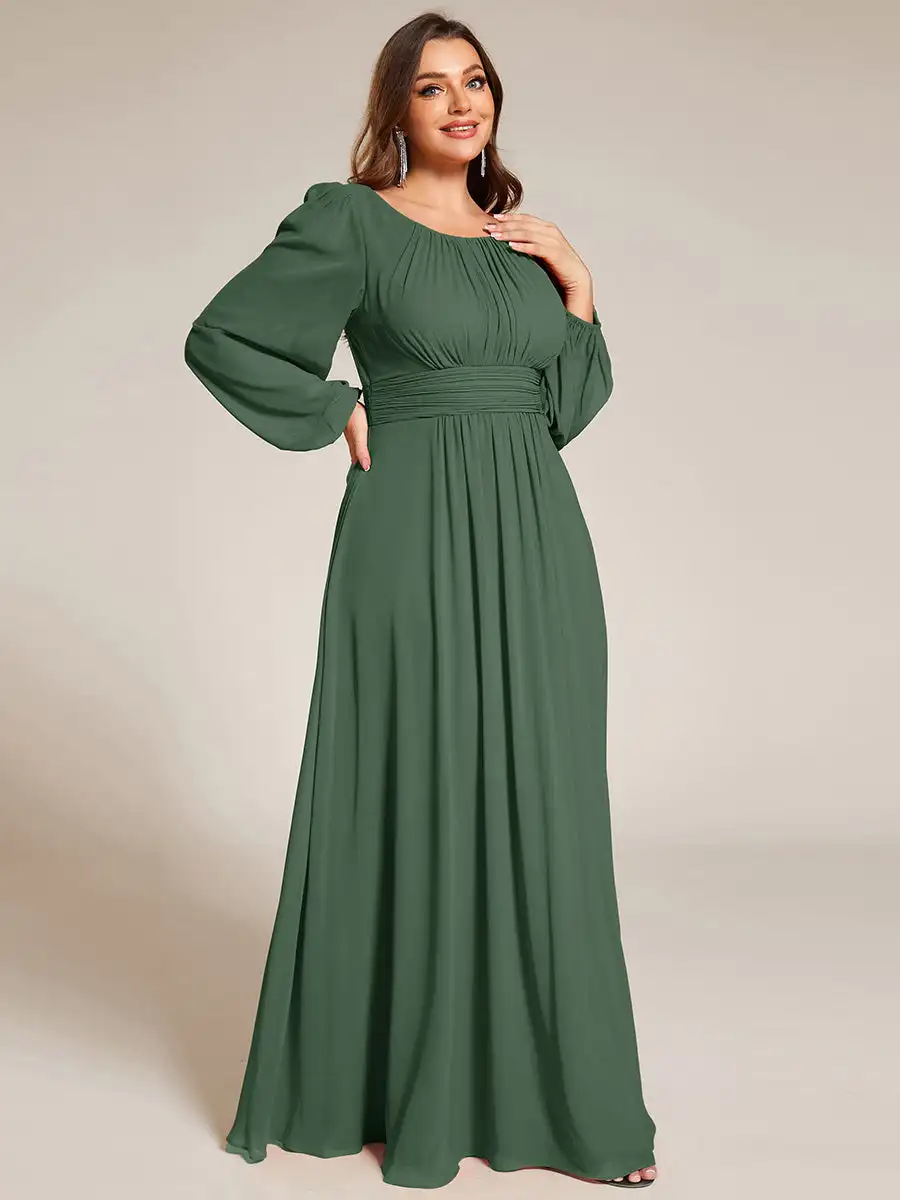 Suknie wieczorowe Plus size długa, pełna rękaw O-Neck szyfonowa suknia do podłogi 2025 Ever Pretty of Simple Prom Women Dress