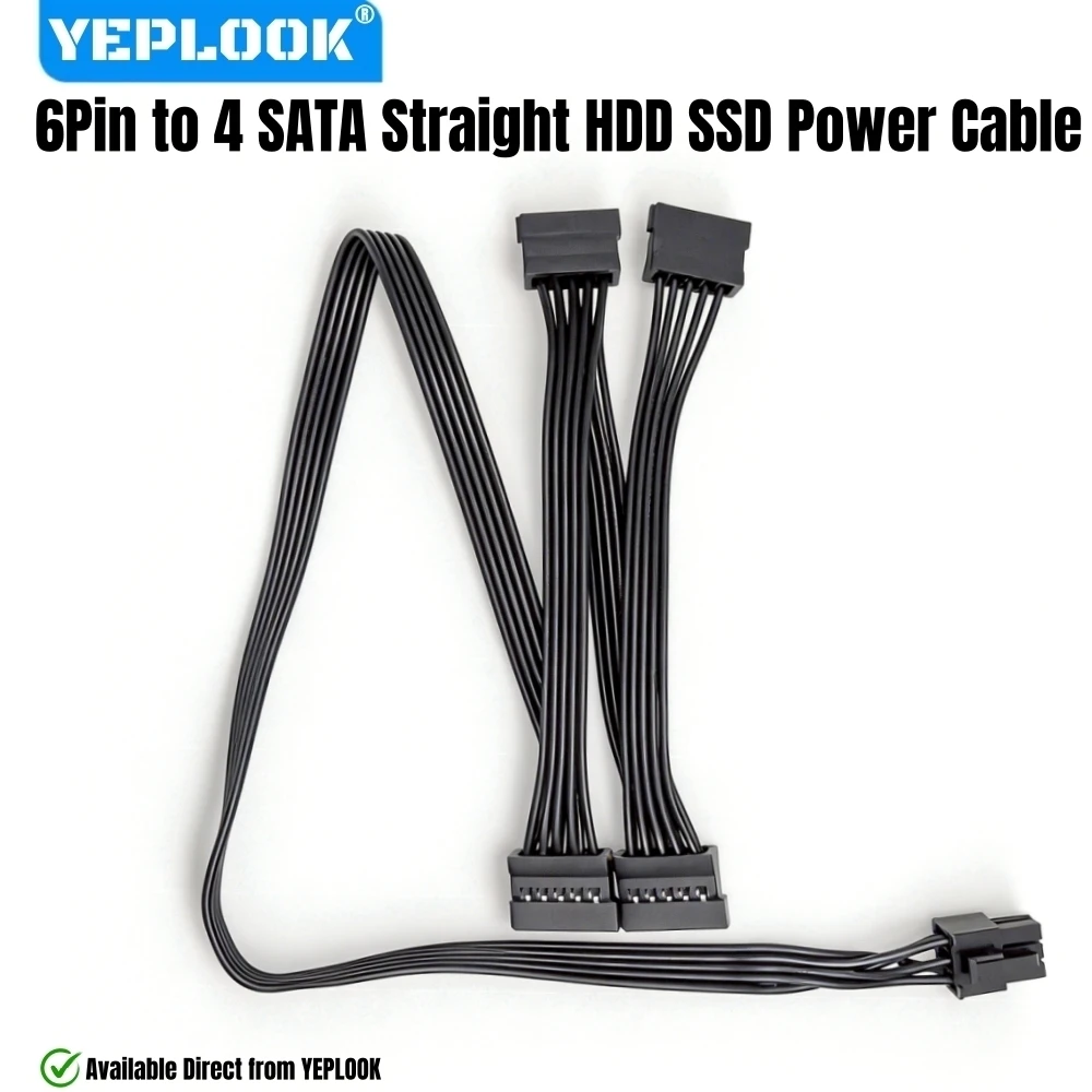 

Кабель питания YEPLOOK 6Pin на 4 SATA для SSD/HDD, прямой, для модульных блоков питания Corsair CX850M, CX750M, CX650M, CX600M, CX550M, CX500M, CX450M, CX430M