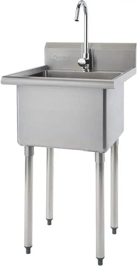 For TRINITY THA-0307 Basics Stainless Steel Freestanding Single Bowl Utility Sink, Includes Faucet, 49.2 21.5 24-Inch, Chrome