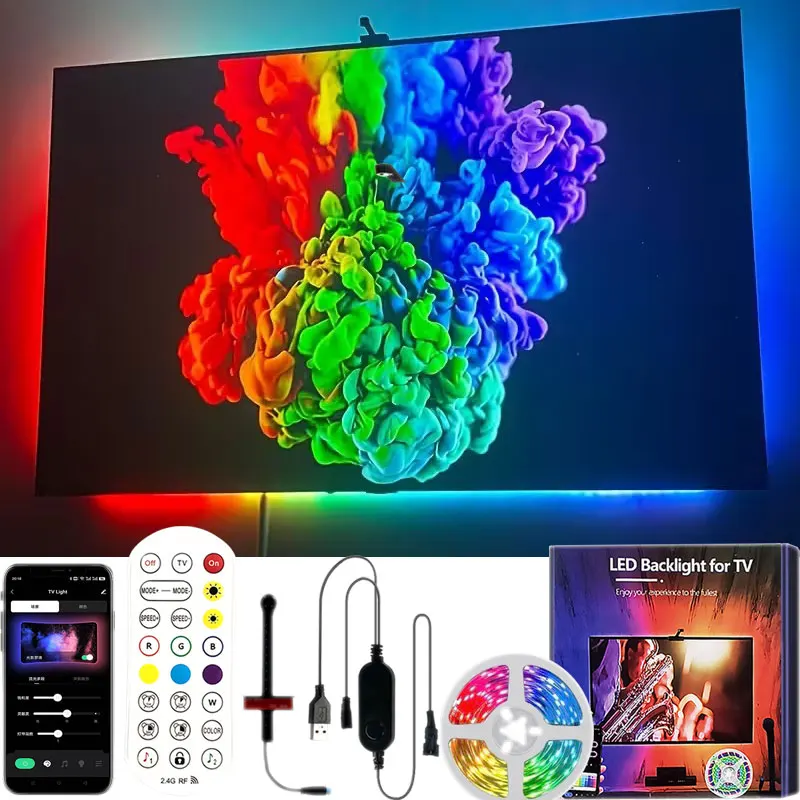 Kit de luces Ambilights para TV 5V RGBIC inteligente con USB, Ambilight para TV de 3.8M/5M, retroiluminación para televisor, sincronización de color, tira de luces LED.