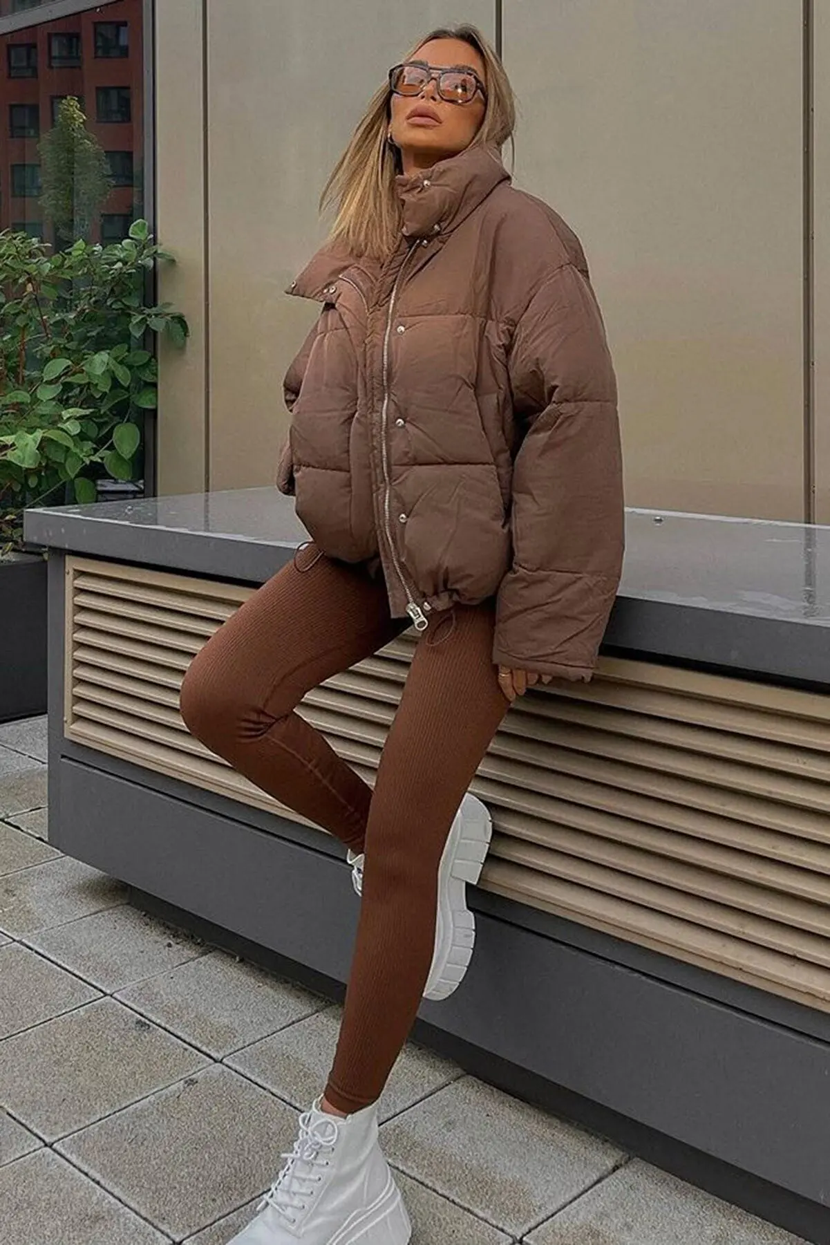 2023 Model Daily Winter Brown Oversize Basic Coat Quilted Inflatable Women's Coat Winter Clothes Inflatable Jacket Keep Warm
