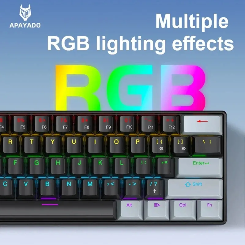 APAYADO K61 60% Mechanical Keyboard, 61 Keys Wired RGB Backlit Compact Design, PBT Keycaps For Gaming Office PC Laptop