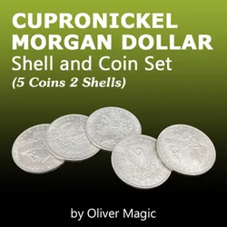 Cupronickel Morgan Dollar Shell and Coin Set ( 5 Coins 1 Head Shell 1 Tail Shell ) Close Up Magic Coin Magic Trick Magician Prop