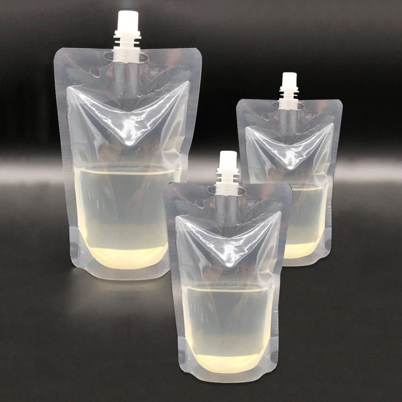 10Pcs/lot Multi-size Stand Up Plastic Drink Bag Transparent Packaging Pouch for Travel Camping Liquid Juice Milk Sealing Bags