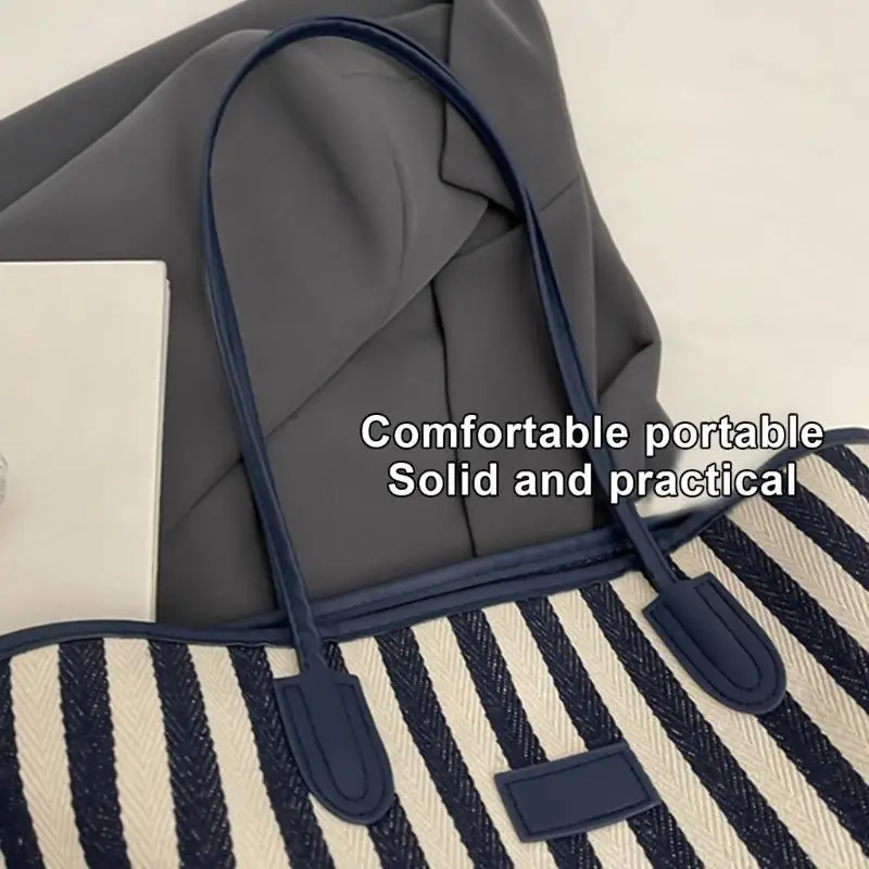 

Stylish Spacious Fabric Handbag Striped Casual Shoulder Bag Large Top Handle Bags For Work Travel And School 20CA