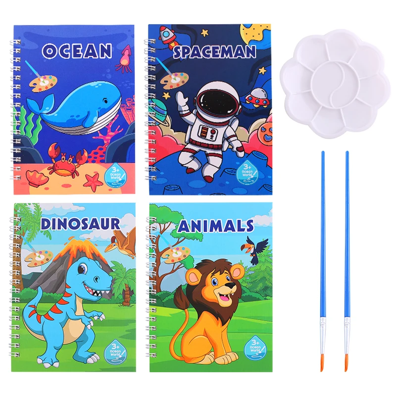 

Four-pack Watercolor Painting Books Children's Graffiti Coloring Book Drawing Toys Animal Dinosaur Fill Color Watercolor Book