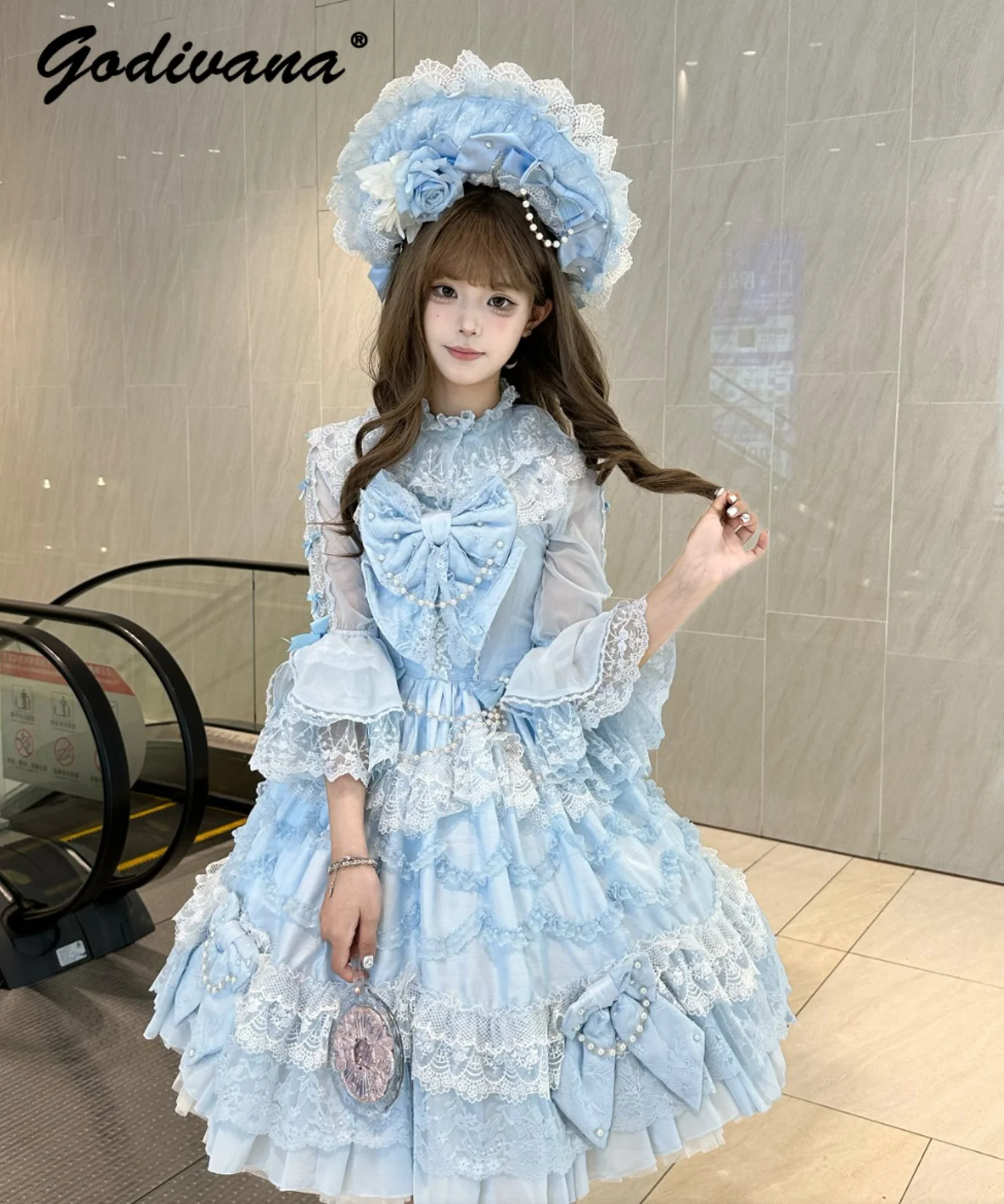 Originele Nieuwe Zomer Vrouwelijke Meisjes Zoete Kant Boog Chiffon Halve mouwen Lolita Innerlijke Shirt vrouwen Flare Mouw Blouse tops