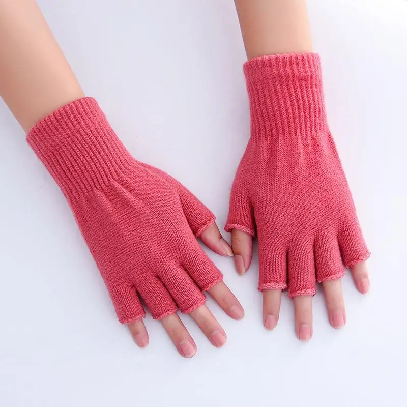 Women Men Cashmere Half Finger Gloves Woolen Knitted Wrist Mittens Winter Warm Outdoor Cycling Stretch Fingerless Gloves Unisex