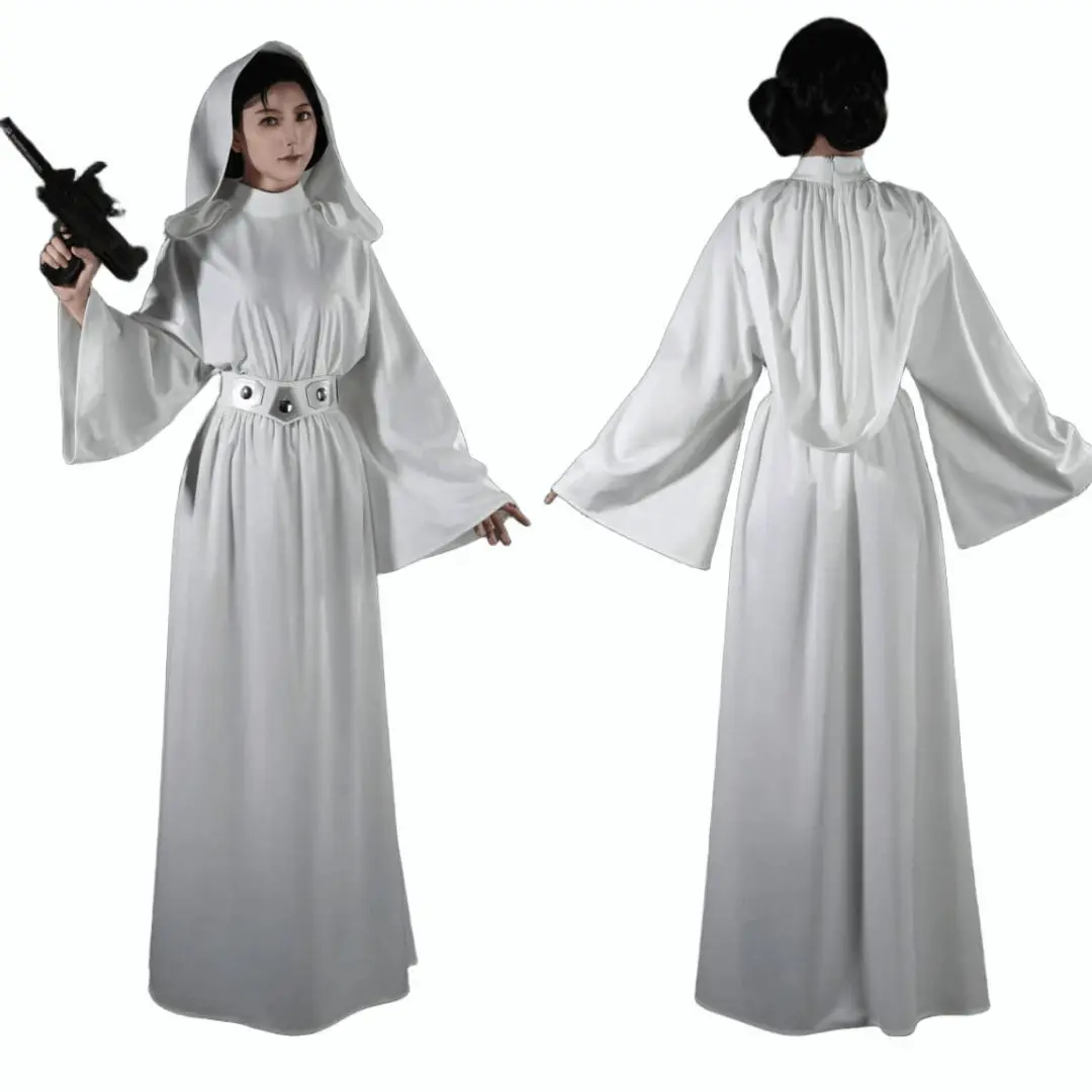 

Princess Leia Cosplay Costume Wars A New Hope White Hooded Dress Belt Roleplay Outfit Christmas Gifts For Women Takerlama