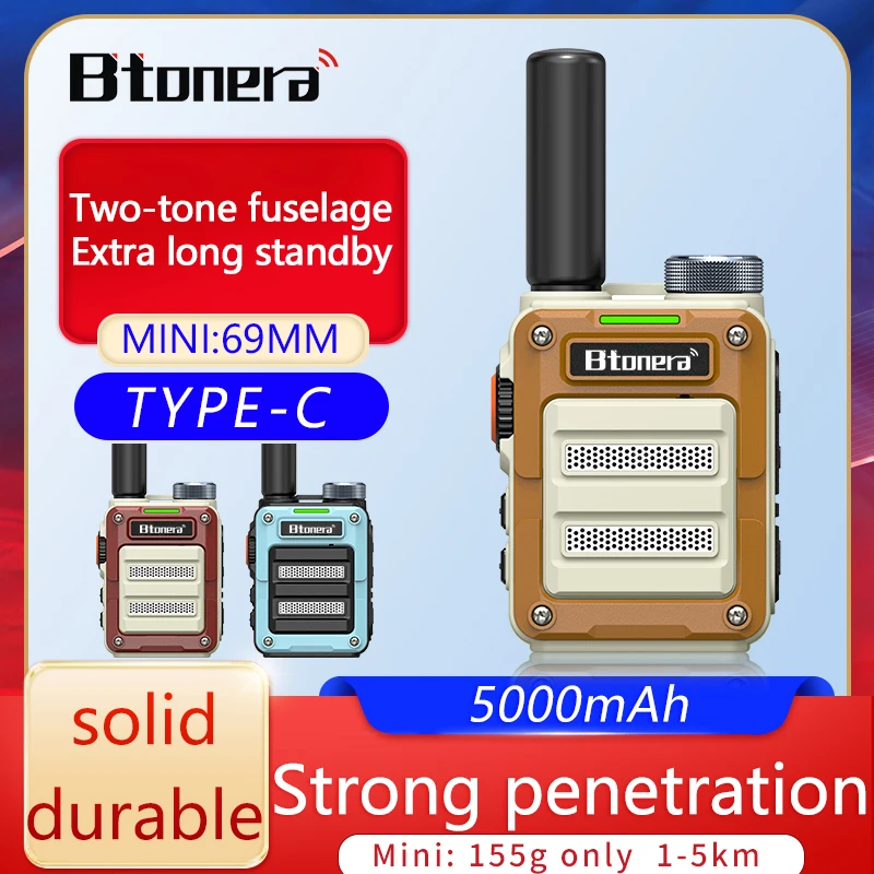 BTONERA-Walkie Talkie recarregável de longo alcance para crianças, rádio bidirecional, carregador tipo C, PMR, FRS, portátil, Camping, Viagem,