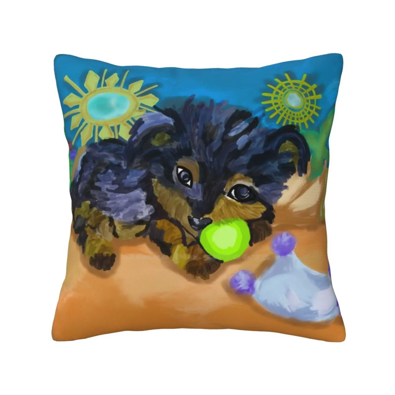 Yago Yorkshire Terrier Dog Playing With A Baseball Ball Funny Cute Decor Square Pillowcase Yorkshire Terrier Dog Yorkshire