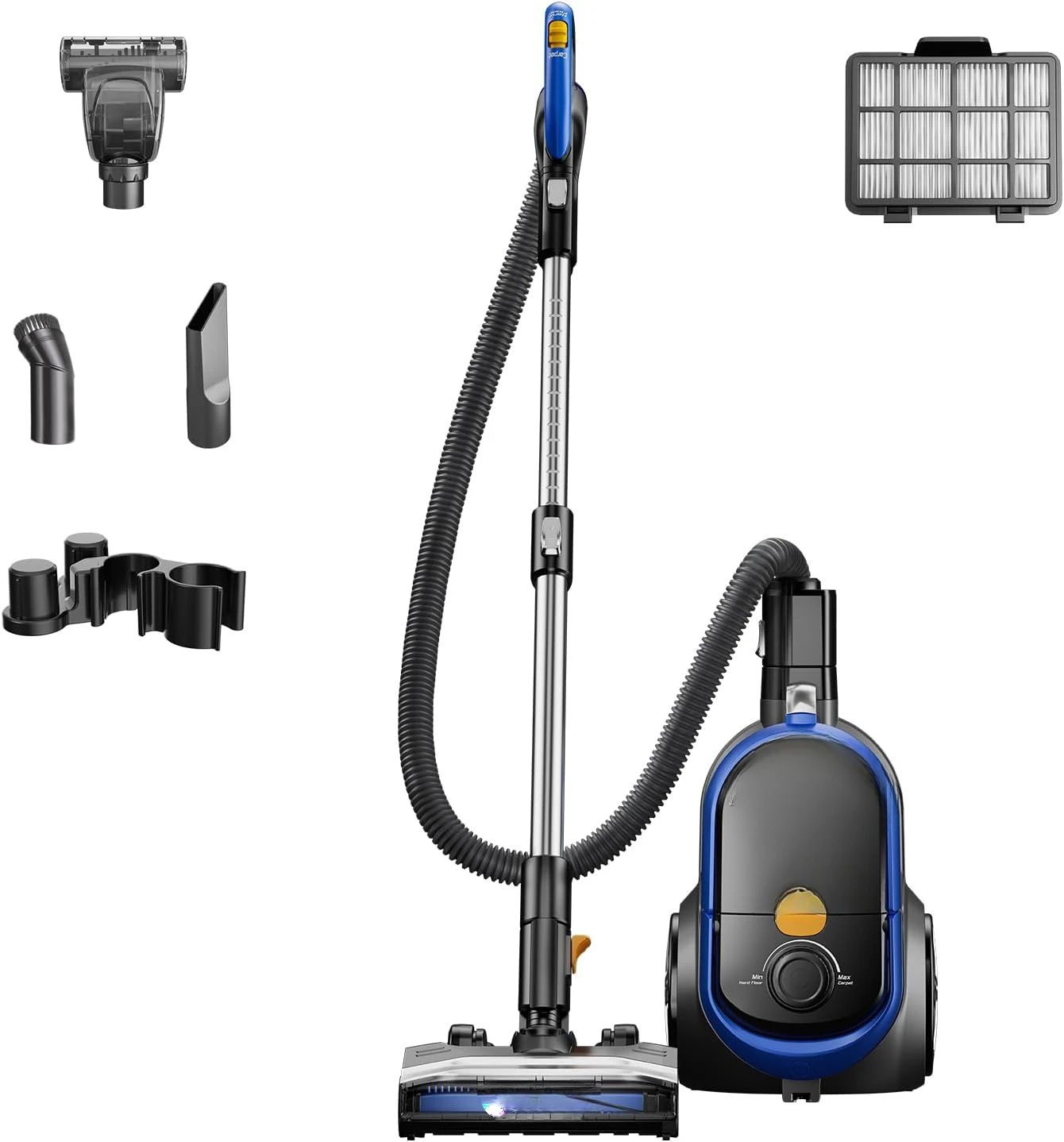 Bagless Vacuum with 2 Motors, Retractable Cord, and 4 Cleaning Tools, NEN186BL, Blue