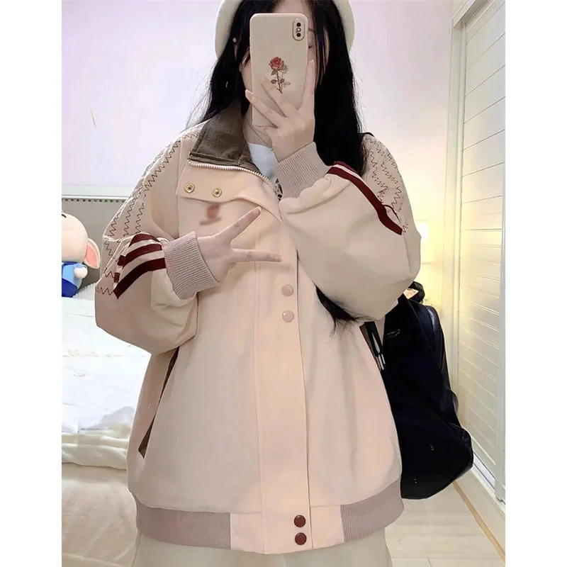 Cappotto da Baseball a maniche lunghe da donna coreana 2024 capispalla a righe con colletto alla moda da donna primavera autunno top di tendenza allentati femminili