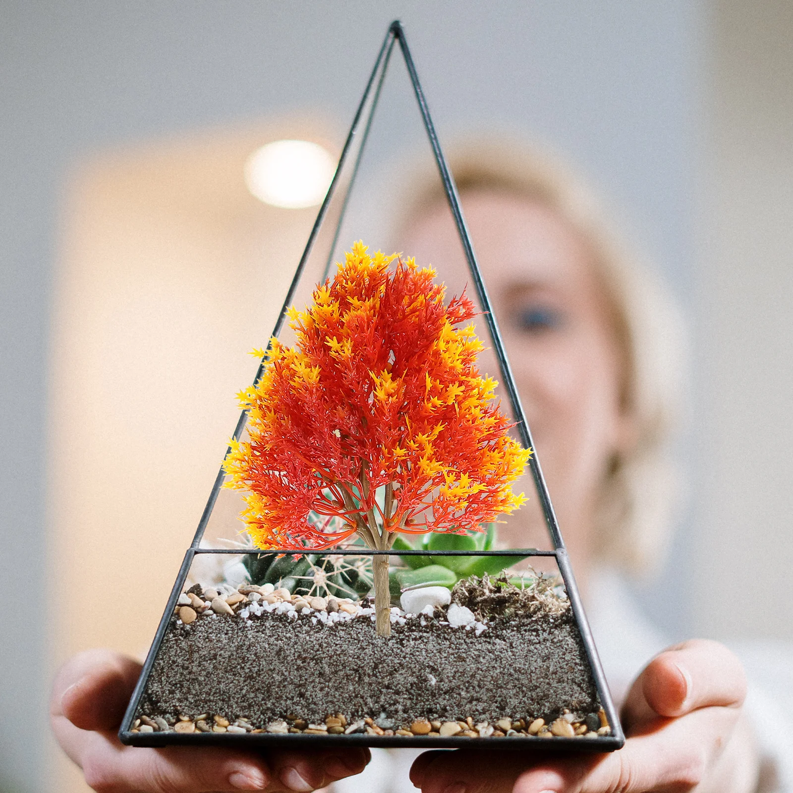 

4 pcs Plastic Tree Set 19Cm 15Cm 13Cm 10Cm Bright Orange Landscape Accessories For Diorama Sand Table Building Garden Decor