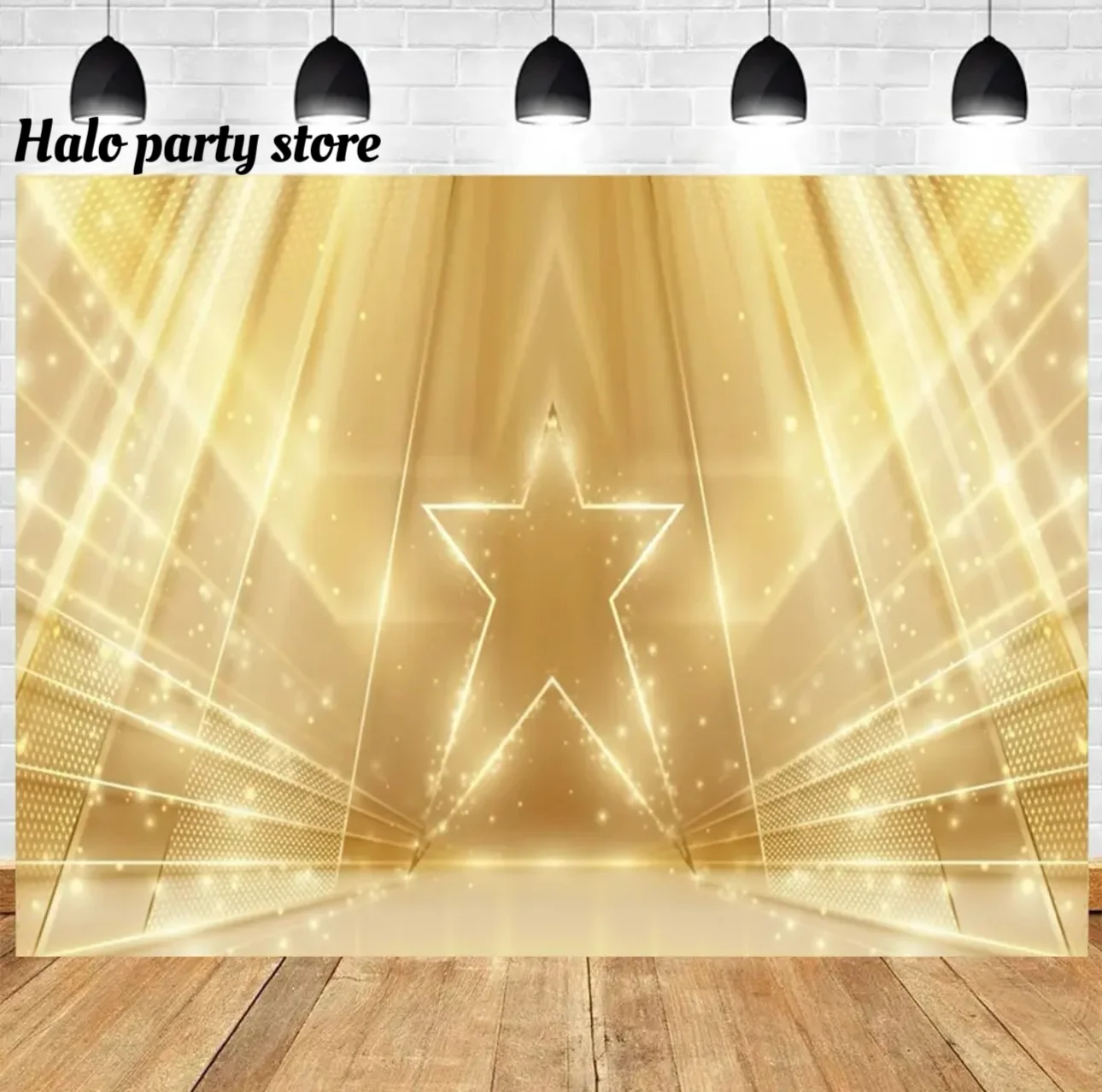 Childrenbirthday party ball background golden glittering stage theme horseracingsparkling star photography background decoration