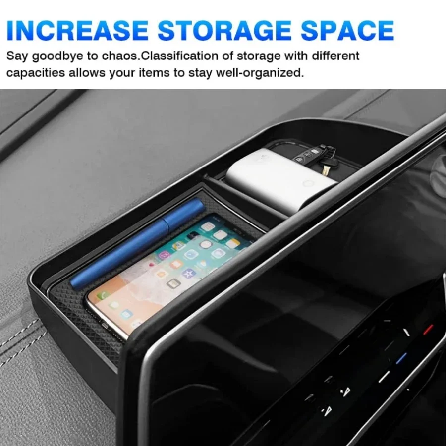 ل VW Volkswagen ID.4 2024-2020 ABS داش صينية لوحة القيادة درج منظم ID4 كروز صينية الأنسجة حامل مخفي خلف الشاشة #4