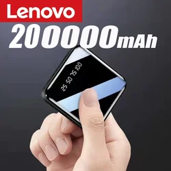 Lenovo-Mini Power Bank, chargeur portable, écran miroir, LED, batterie externe numérique, iPhone, Xiaomi, Huawei, 200000mAh