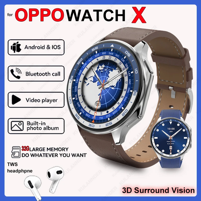 

2025 New For OPPO Watch X Smart Watch 32GMemory Music Video Bluetooth Call Waterproof Smartwatches For Android IOS TWS Earphones