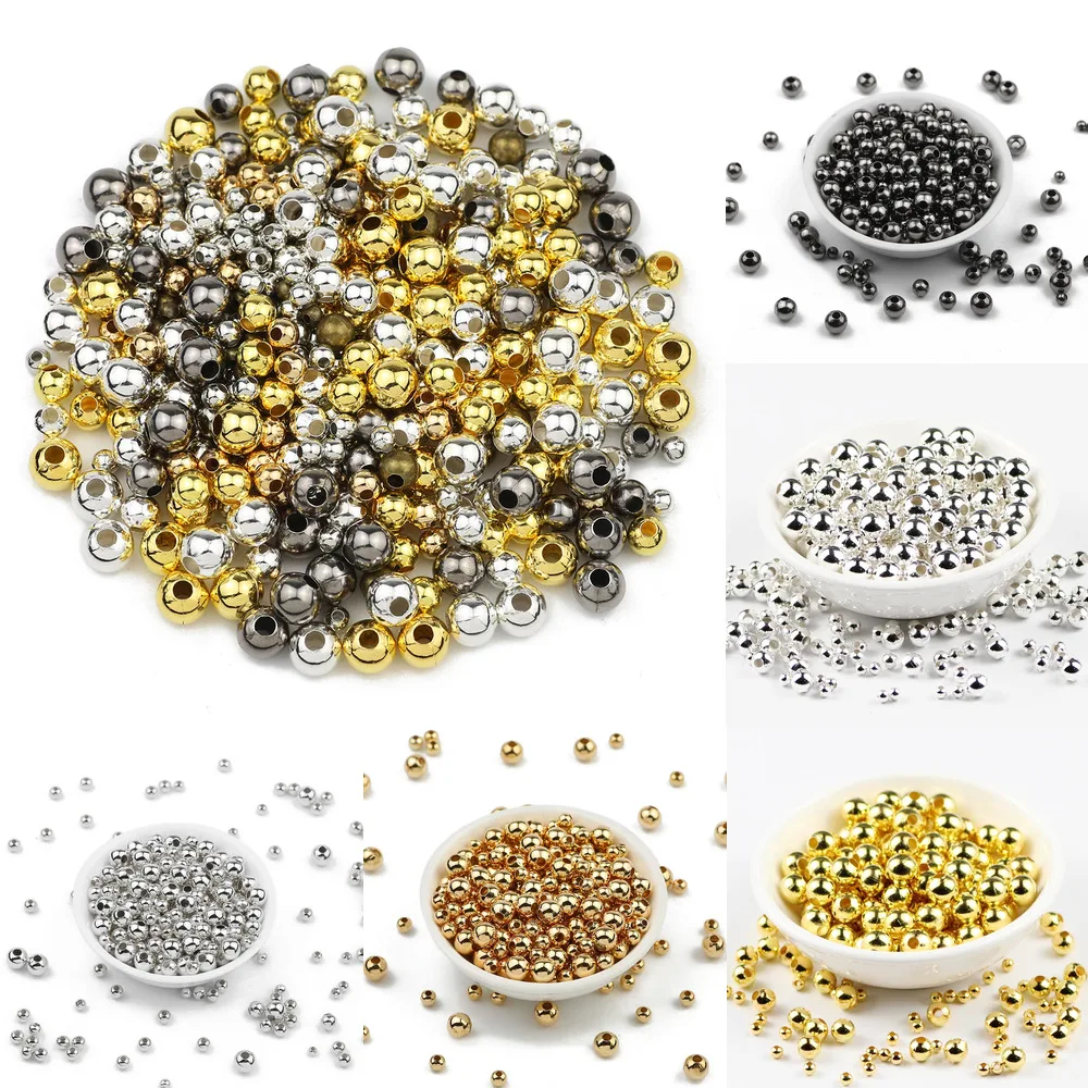 2-8mm Gold Color Plated Iron Beads Round Metal Hollow Spacer Loose Beads For Jewelry Bracelet Making DIY Accessories Fixed Ball