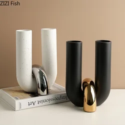Creative U-shaped Ceramic Vase Flower Pots Desk Decoration Flowers Arrangement Porcelain Floral Vases Room Aesthetic Decor
