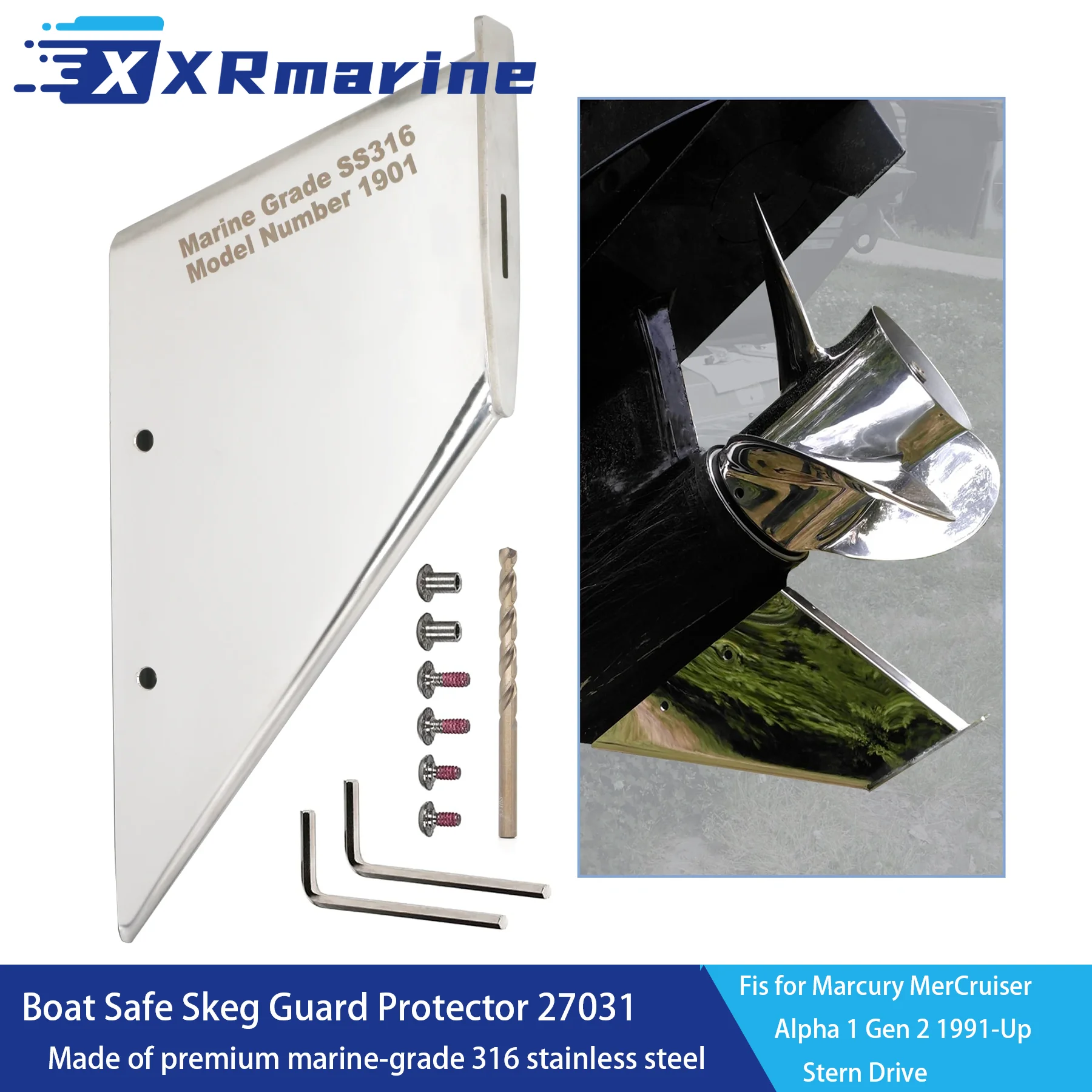 

27031 Boat Safe Skeg Repair Guard Protector Fits MerCruiser Alpha 1 Gen 2 1991-Up Stern Drive Model 316 Stainless Steel Material