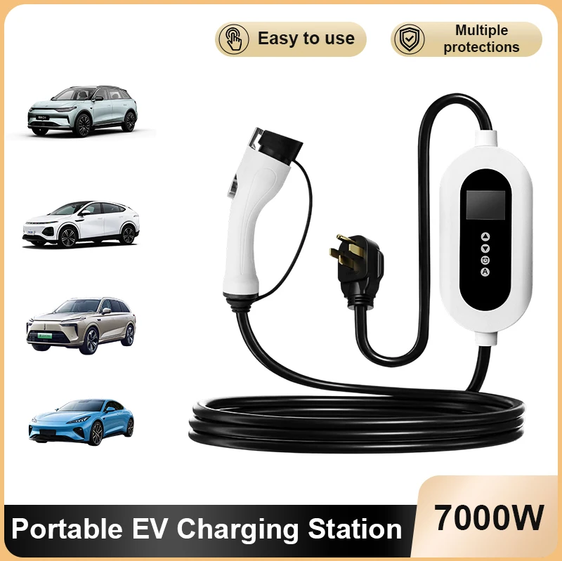 

Portable EV Charging Station 7kW Type 2 Plug for Electric Vehicles Compatible with European Standard for Tesla/BYD/VW/BMW
