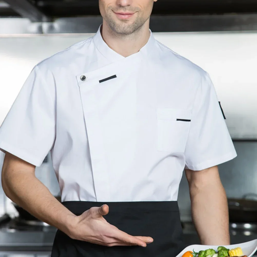 Camisa transpirable de manga corta para Chef de trabajo informal para hombres y mujeres con doble botonadura