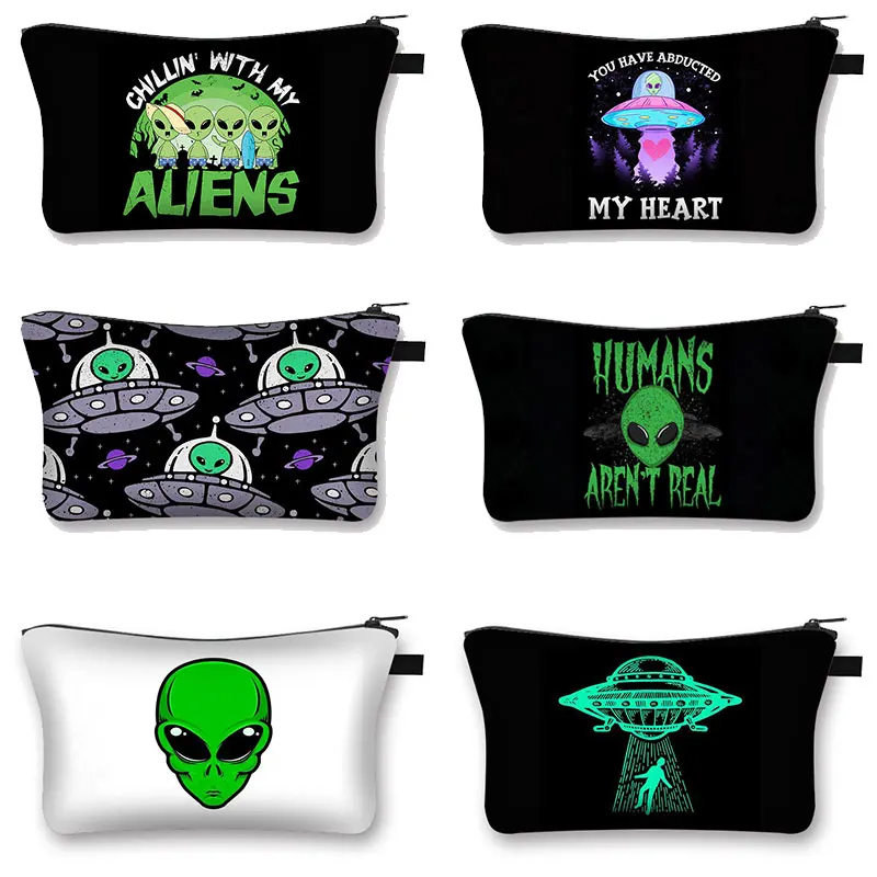 

Alien L Want To Believe Printing Cosmetic Bag Ufo Women Lipstick Bags Women Toiletry Bag Zipper Pouch Fashion Makeup Bags Gift