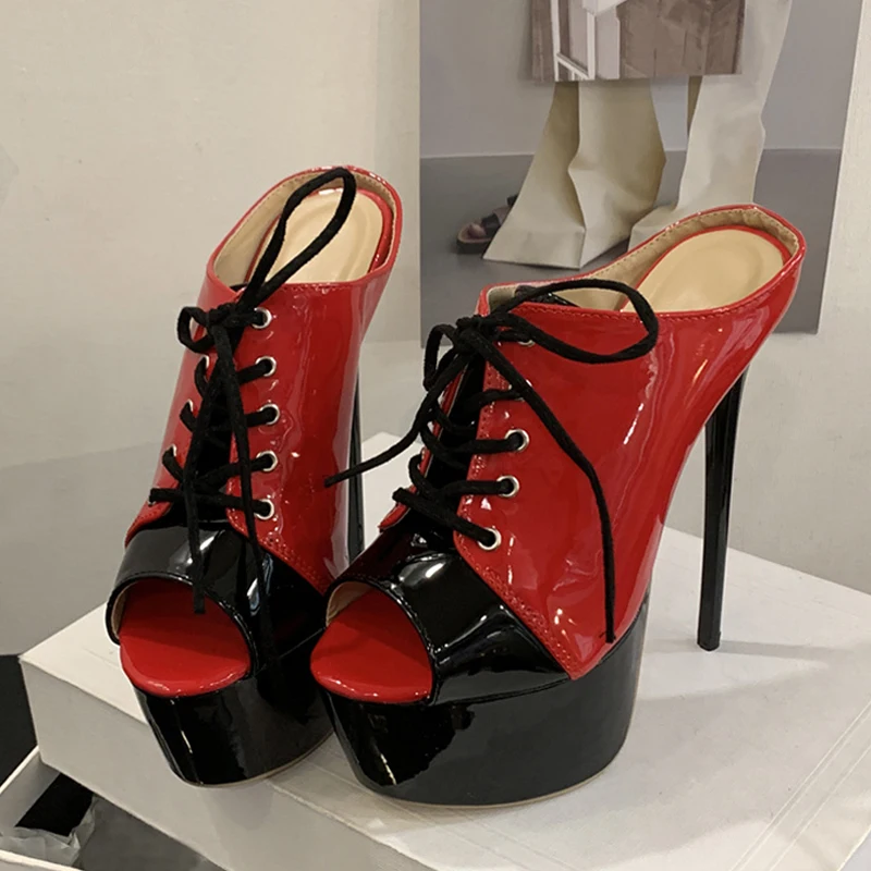 

Liyke/летние современные женские тапочки на очень высоком каблуке 16 см, сандалии на платформе со шнуровкой и открытым носком, женская обувь для банкета и вечеринки, туфли-лодочки