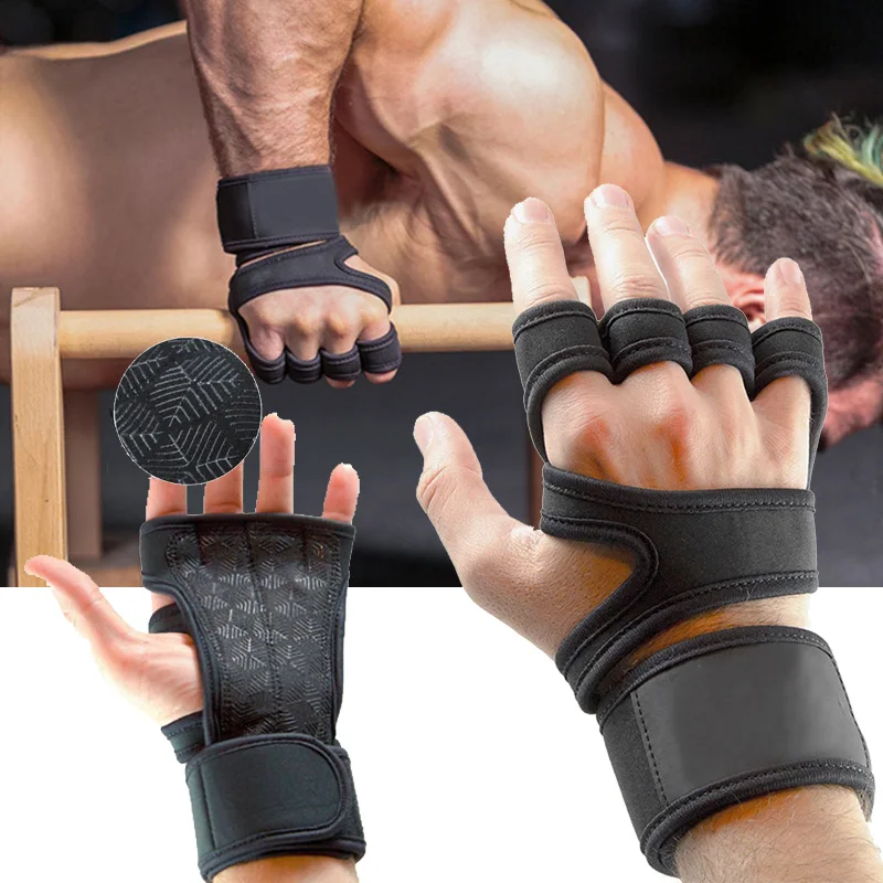 New 1 Pair Weight Lifting Training Gloves Women Men Fitness Sports Body Building Gymnastics Grips Gym Hand Palm Protector Gloves