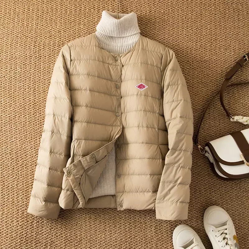 2025novidades outono inverno quente feminino pato branco para baixo jaquetas finas moda feminina ultra leve embalável casacos bufantes