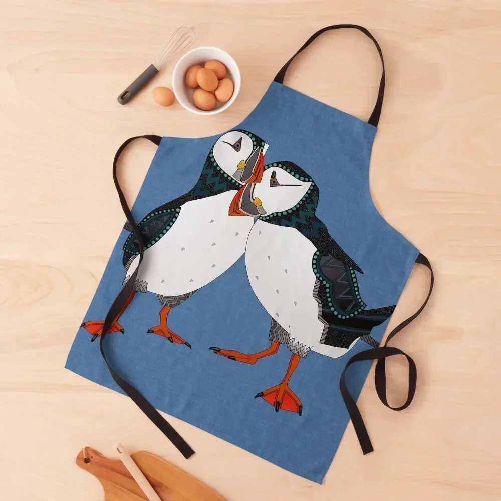 

puffin pair blue Apron chef for man kitchen gadgets professional kitchen Chef Uniform Women Apron