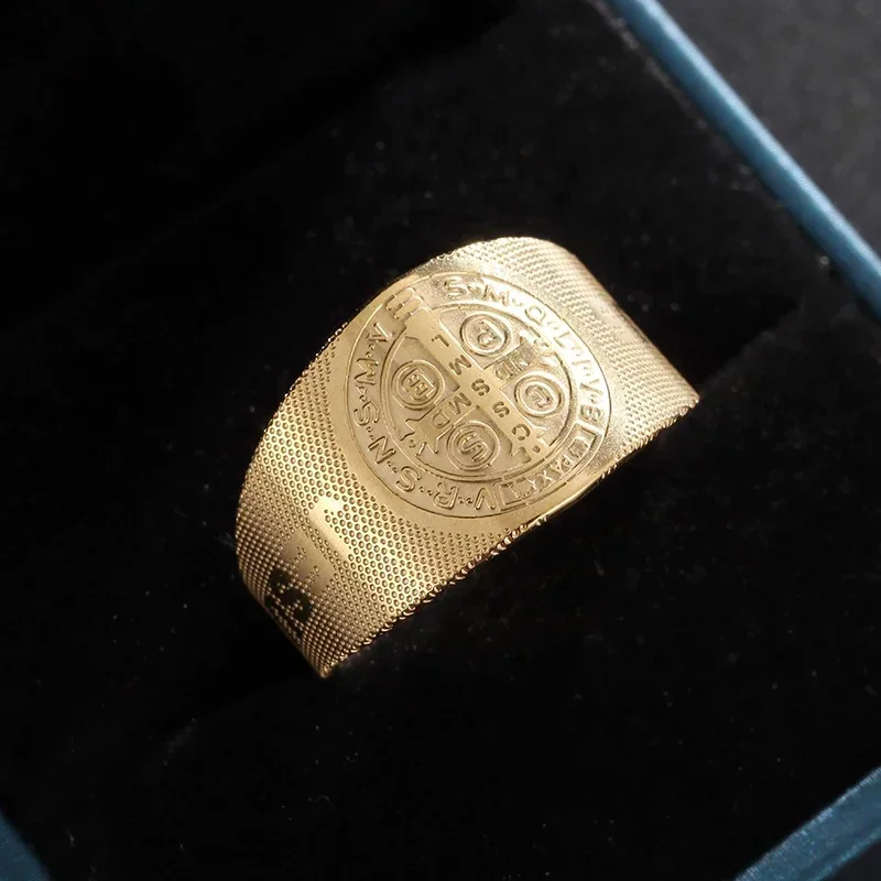 Exquisite Stainless Steel Saint Benedict Jesus Cross Ring Christian San Benito Faith Jewelry Catholic Men Women Gifts