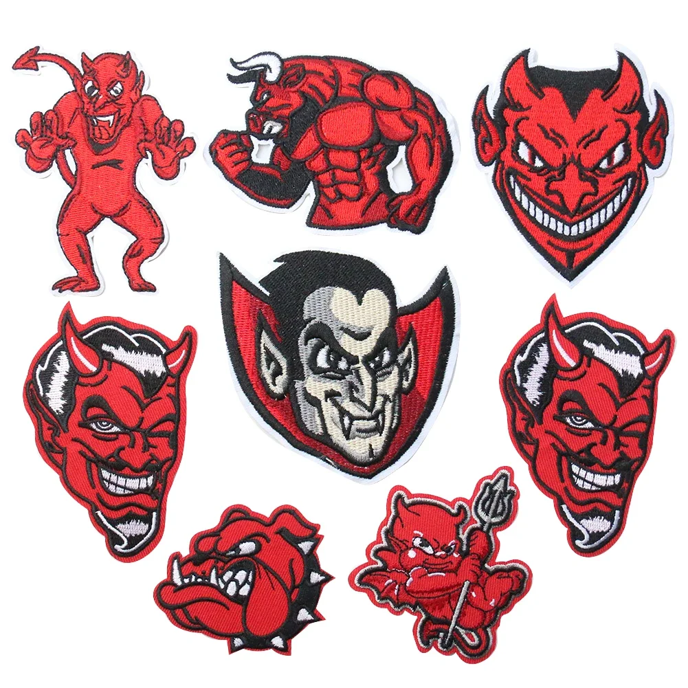 1PCS Skull Devil Punk Patch Bloodsucker Embroidery Applique Iron on Patches of Clothing Accessories Fabric Badge Cloth Stickers