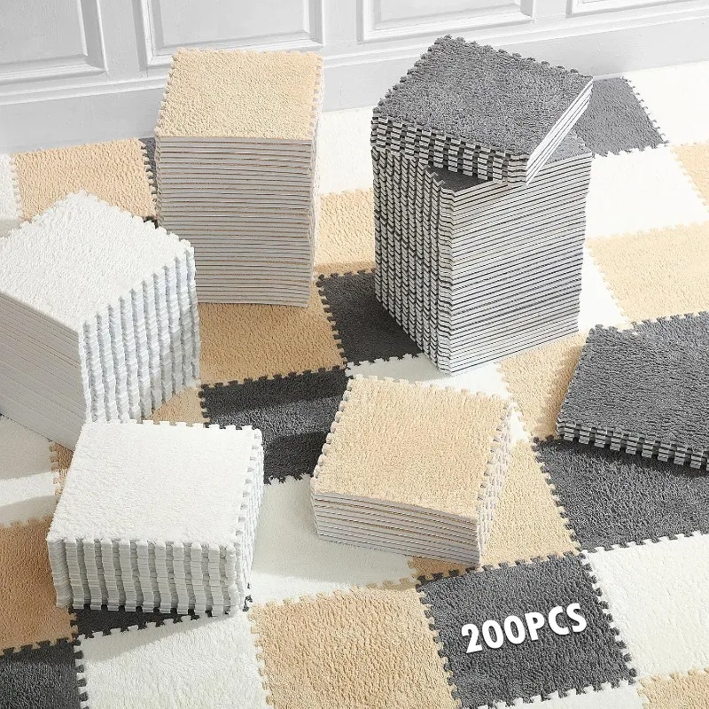 4/8/16/20pcs Interlocking Carpet Tiles Plush Puzzle Foam Floor Mat Carpet Squares Foam Carpet Tiles Soft EVA Foam Mats Area Rugs