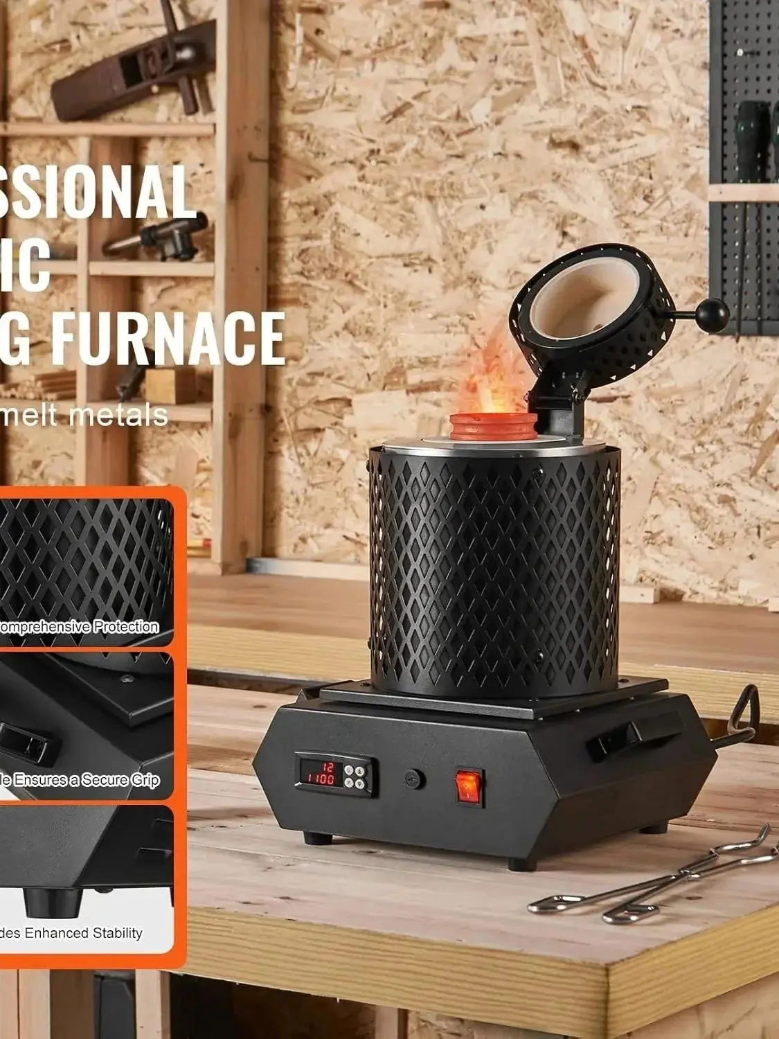 Sihao elektrische smeltoven 1350 W 2102 ℉ /1150 ℃   Elektrische ovenkroezen voor het smelten van goud, zilver, koper, aluminium - afbeelding 2