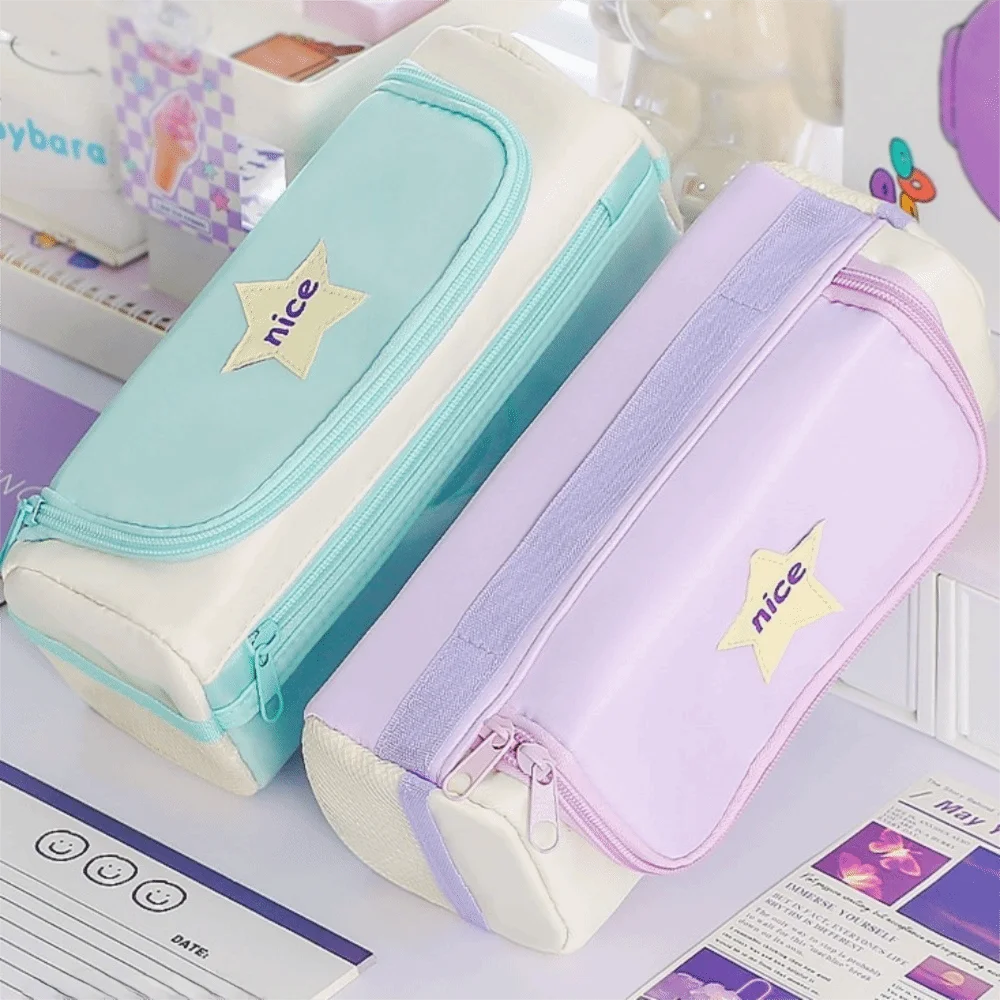 Makeup Bag Cartoon Star Pencil Case Large Capacity Cosmetics Storage Korean Pencil Bag Portable Zipper Stationery Storage Bag