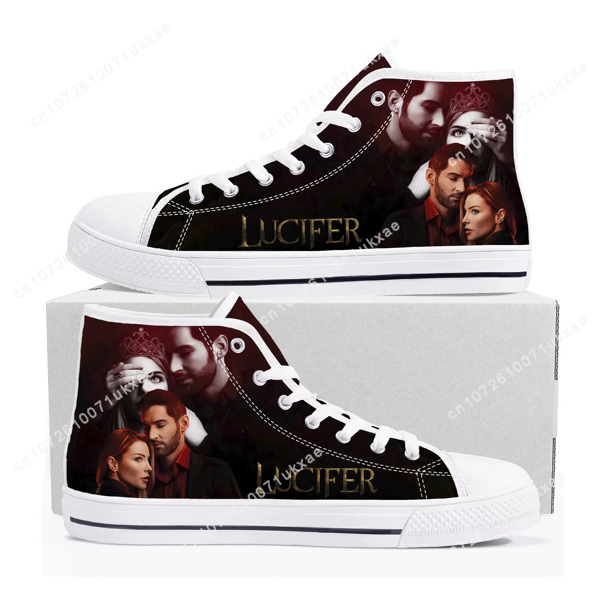 Lucifer High Top Sneakers Mens Womens Teenager High Quality Tom Ellis Canvas Sneaker couple Casual Shoe Customize Shoes