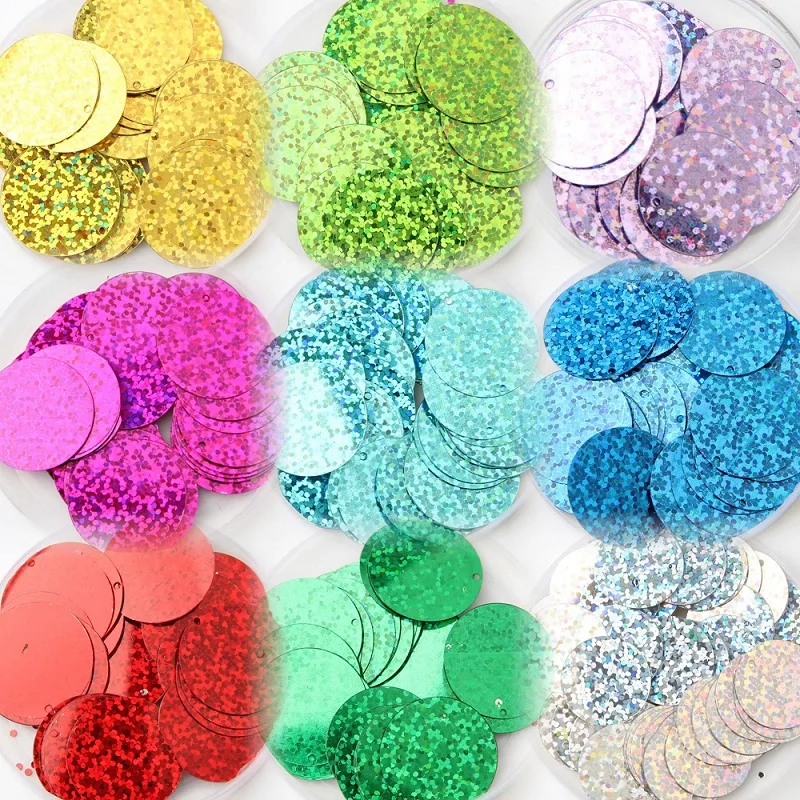 

100g PVC Laser Round Sequin Beads Hole For Sewing Wedding Dress Garment Bag Shoes Epoxy Resin Filler Stickers DIY Making