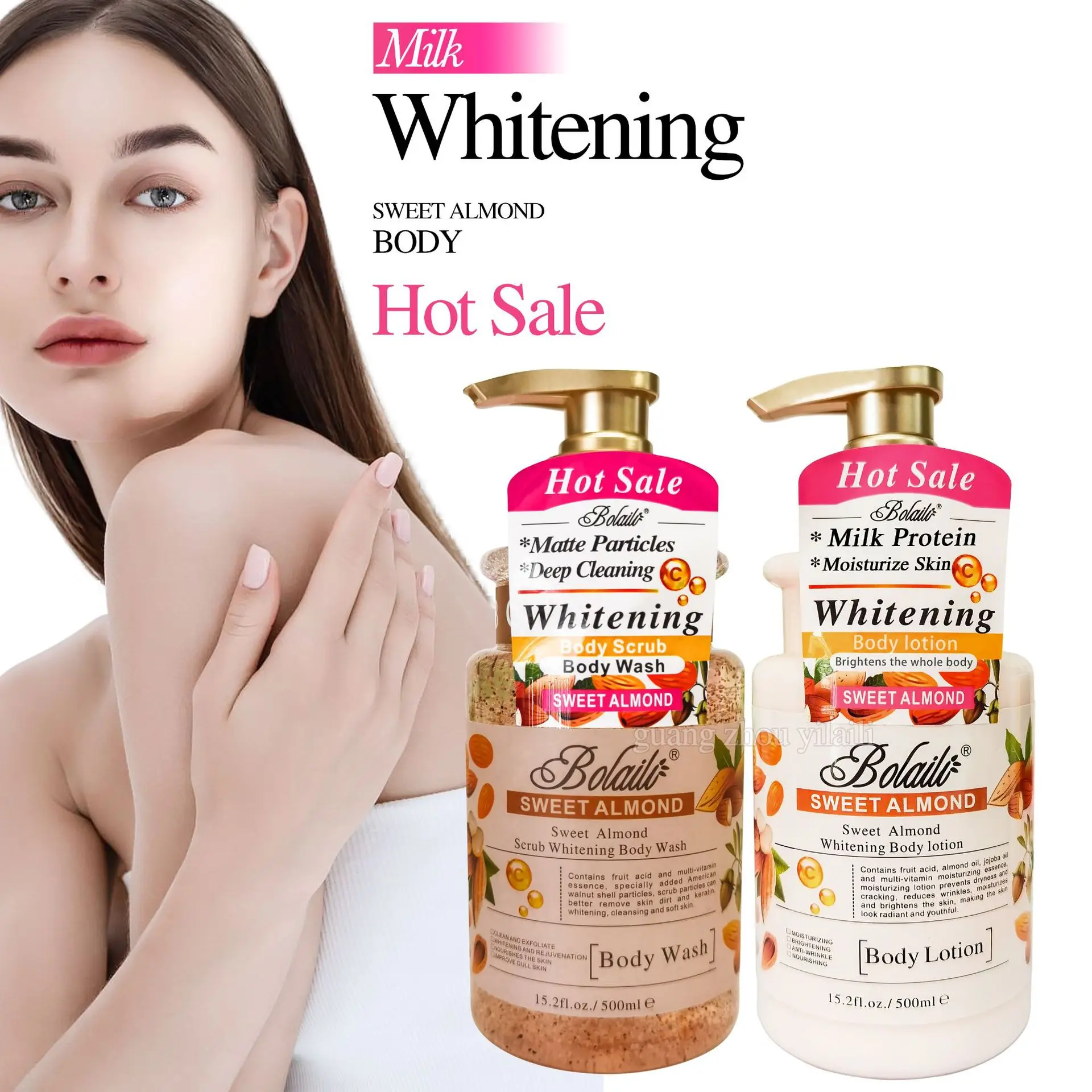 500ml Almond Whitening Body Lotion & Scrub Body Wash Exfoliating Moisturizing Whitening Skin Lightening Increase Skin Radiance