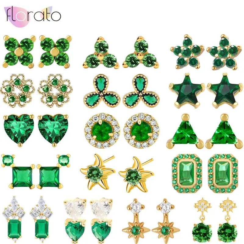 

925 Sterling Silver Needle Niche Retro Geometric Design Green Zircon Series Earrings Women's Fashion Classic Party Jewelry Gift
