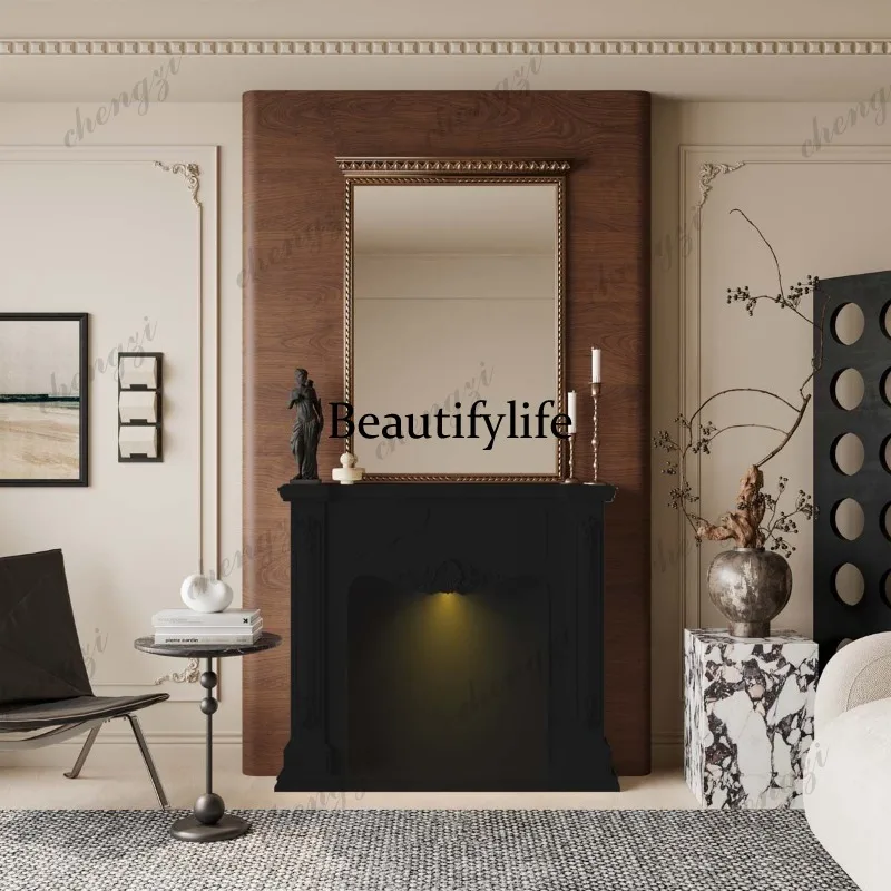 French retro fireplace decorative cabinet living room background wall, European retro entrance cabinet irregular