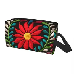 Mexican Spanish Embroidery Flowers Travel Toiletry Bag Women Traditional Textile Flowers Makeup Organizer Storage Dopp Kit