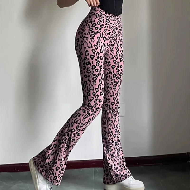 Extended leopard print yoga pants breathable leg-lengthening flared pants high waist sports mopping tights women's clothing3521#