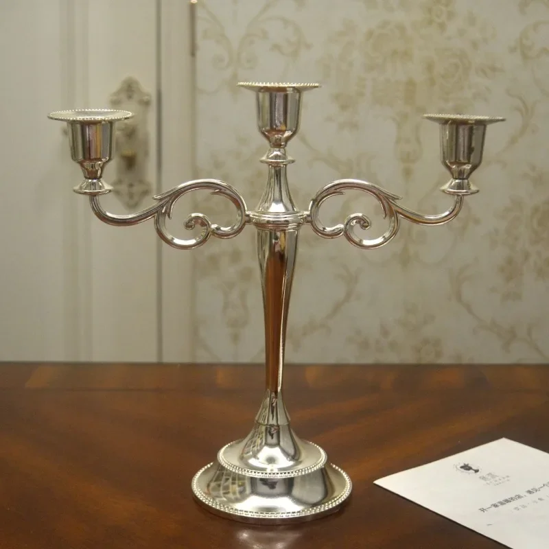 Boutique silver-plated three-headed simple modern candlestick European candlestick wedding home restaurant hotel model room deco