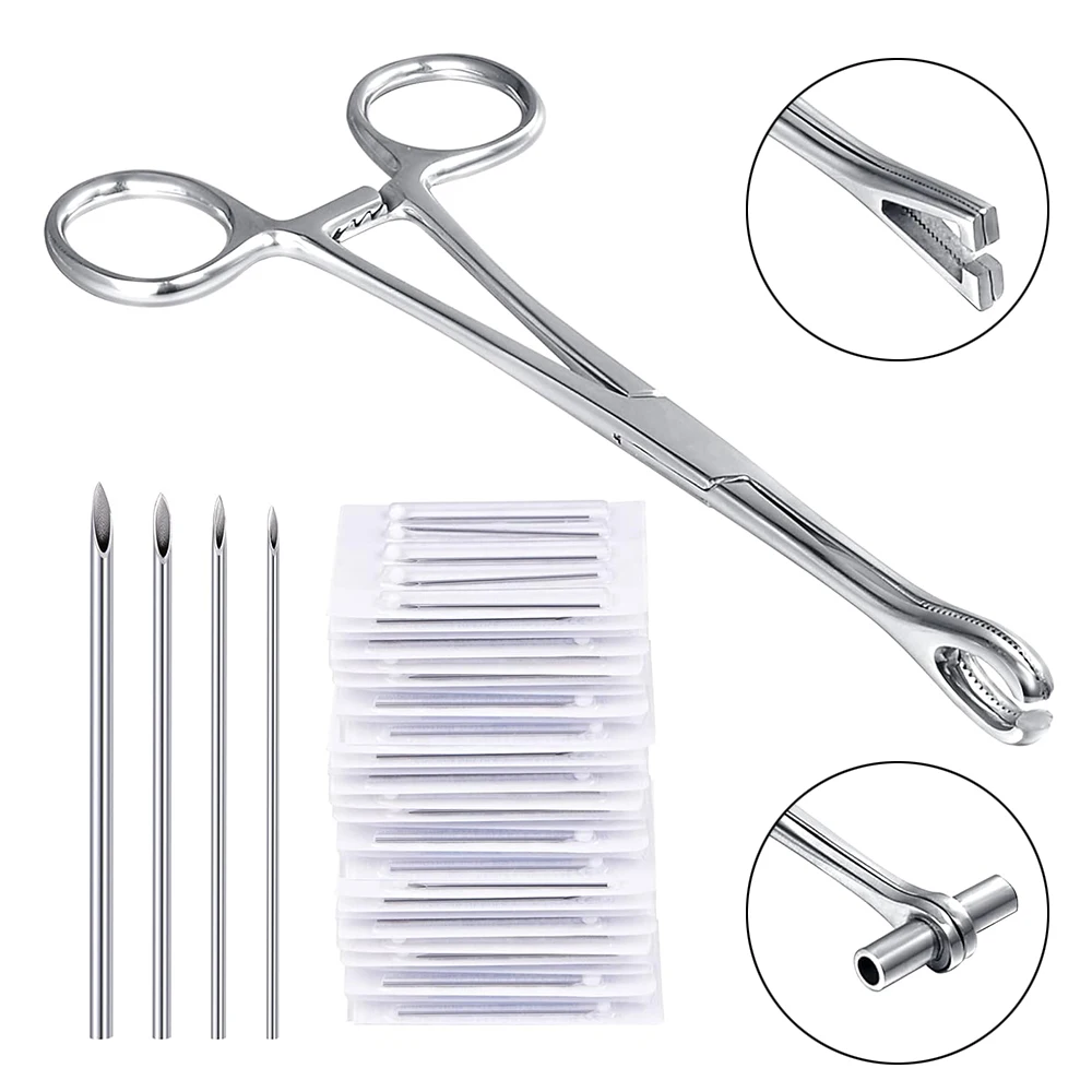 41 Pieces Piercing Pliers Clamp Needles Tool Kit for Ear Nose Septum Tongue Eyebrow Lip Belly Nipple Body Piercing Tools