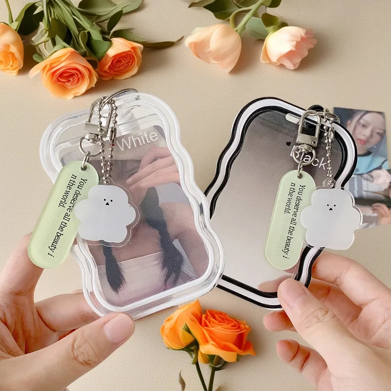 Creative Design Kpop Photocard Holder Transparent Card Holder Keychain Photo Sleeves Bus Card Student Card Case Photo Protector