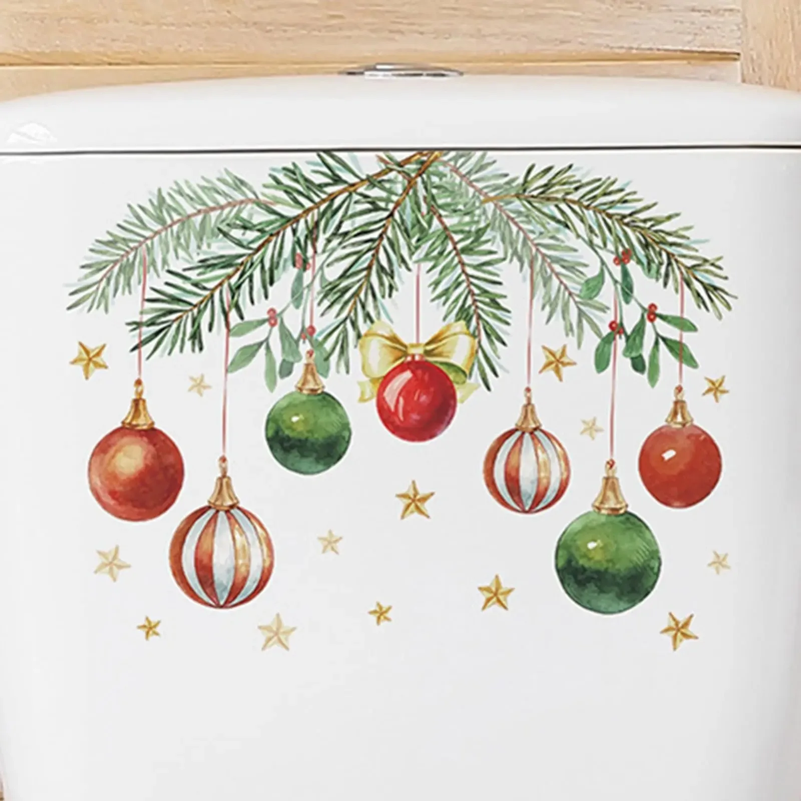 Christmas Bathroom Decoration Stickers Green Plant Decor Ball Pattern Self-adhesive Window Toilet Holiday Party Wall Sticker