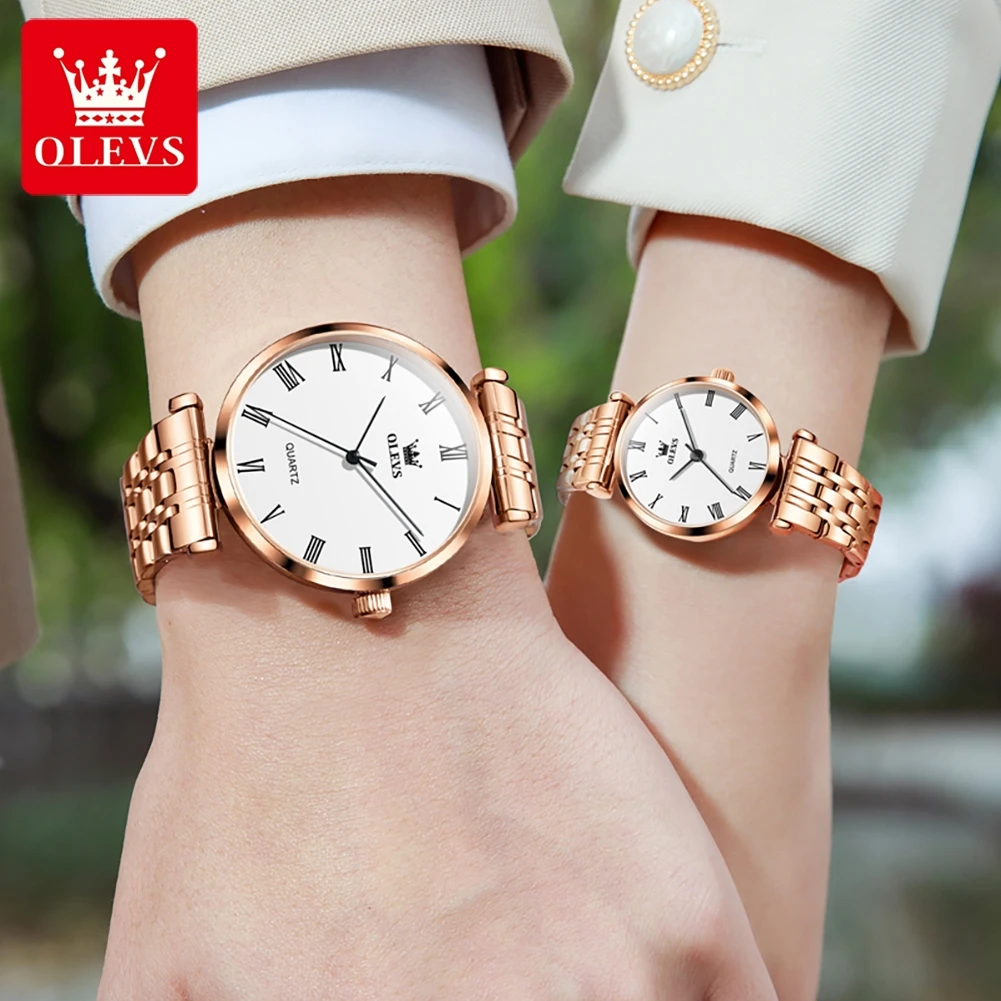 OLEVS-Reloj de acero inoxidable para hombre y mujer, accesorio de pulsera de cuarzo resistente al agua con calendario, complemento elegante de marca de lujo ideal para negocios y parejas, 5592