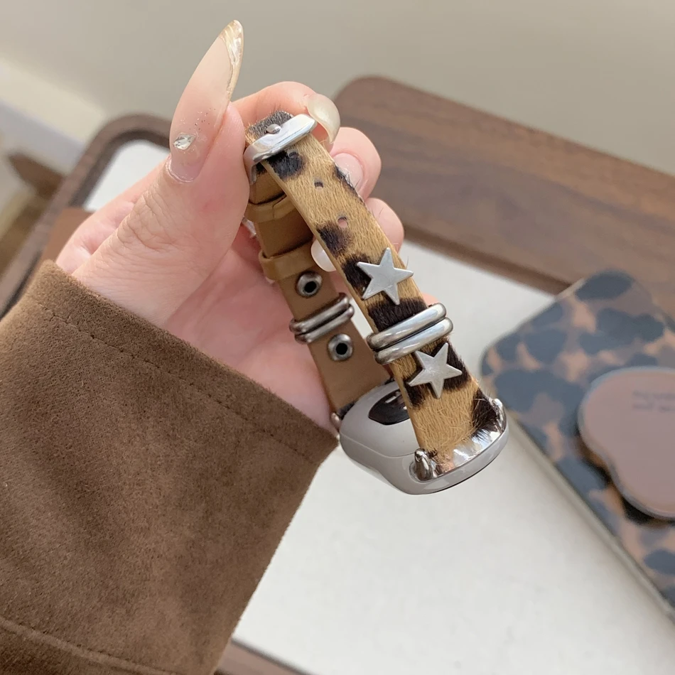 Leopard Star Rivet Slim Bracelet For Xiaomi Mi Band 10 8 9 Pro Strap Miband 9Pro 8 Pro Fashionable Smart Watch Replacement Bands